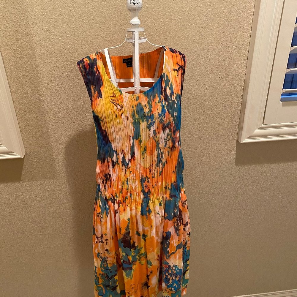 Colorful Sleeveless Scoop Neck Dress, Sheered